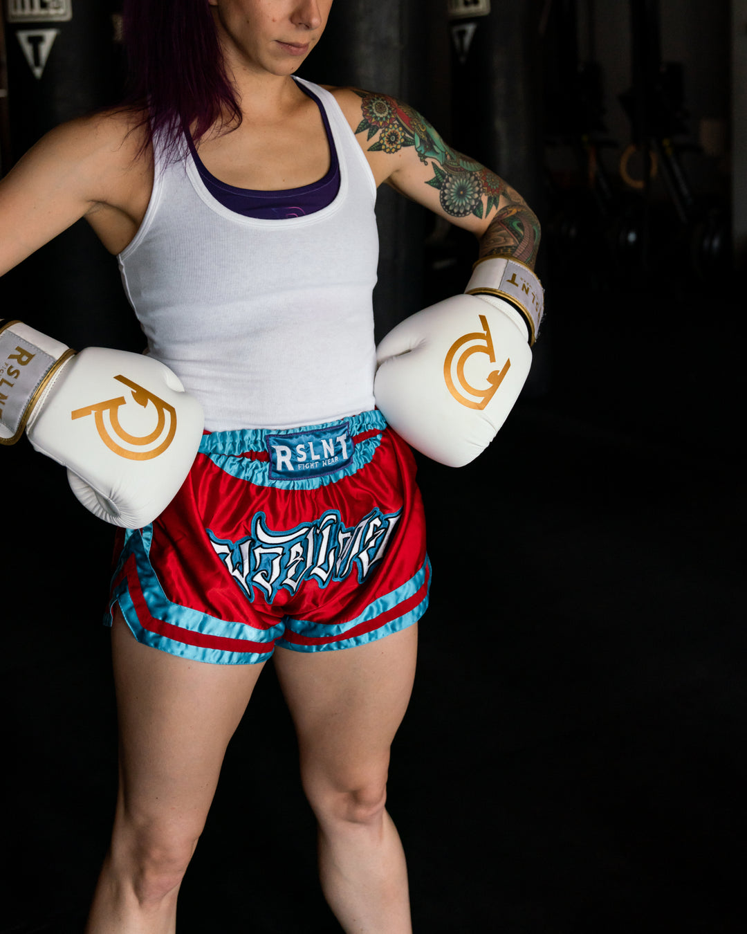 "Element" Muay Thai Shorts (Red/Baby Blue)
