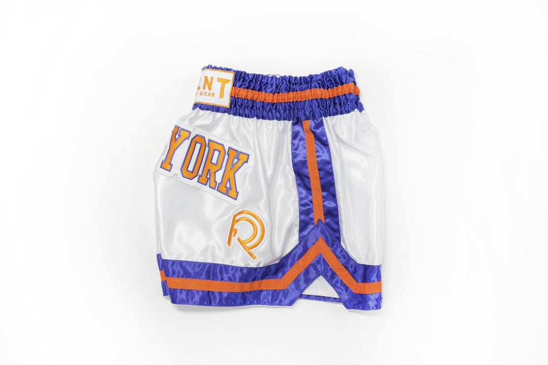 "New York" Muay Thai Shorts (White / Orange / Blue)