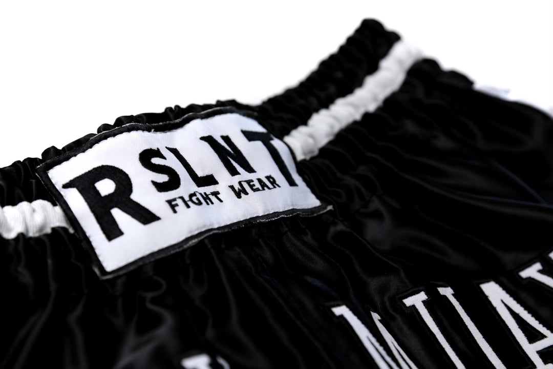 “Nak Muay” Muay Thai Shorts (Black / White)