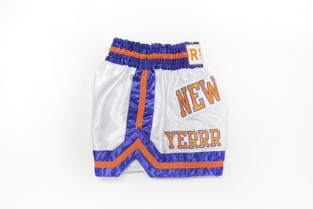 "New York" Muay Thai Shorts (White / Orange / Blue)