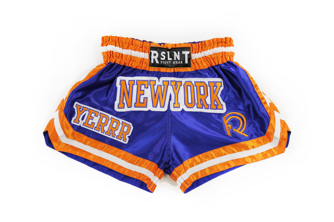 "New York" Muay Thai Shorts (Blue / Orange / White)