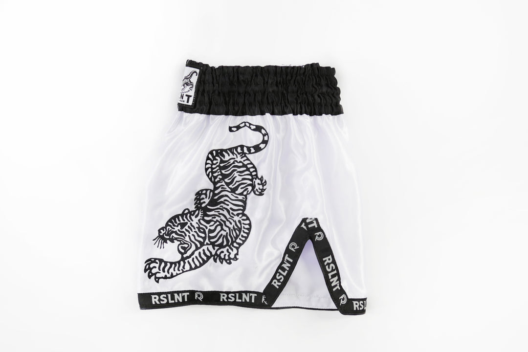 "Tiger" Muay Thai Shorts (White / Black)