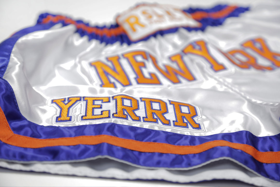 "New York" Muay Thai Shorts (White / Orange / Blue)
