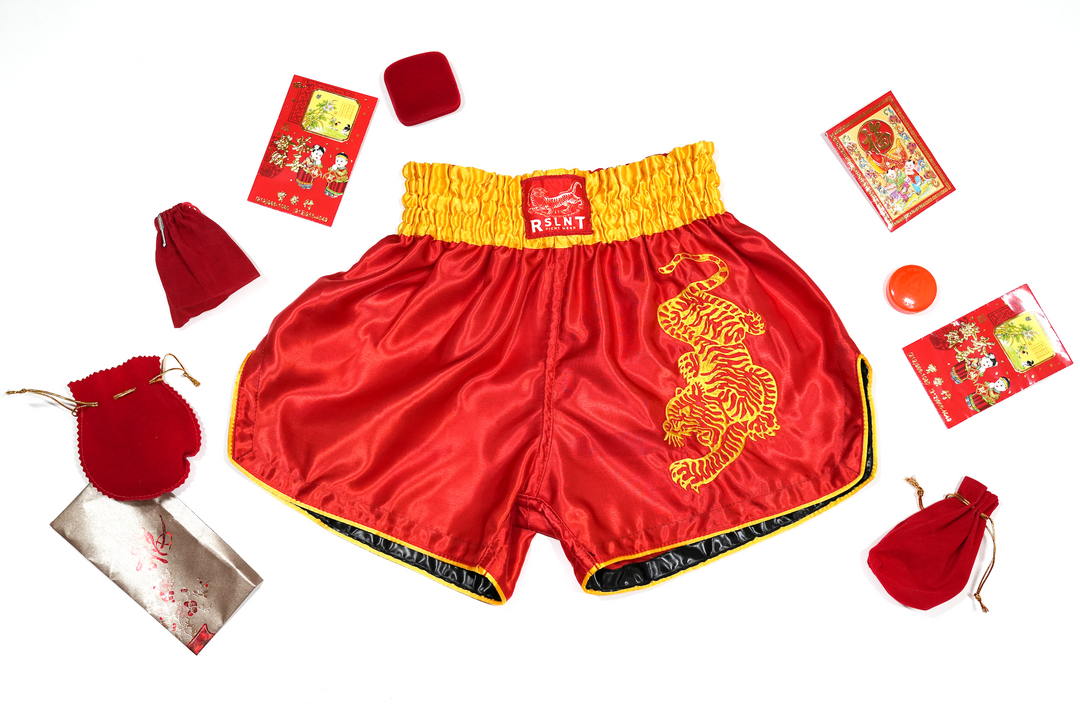 "Year of the Tiger" Muay Thai Shorts (Red/Gold)