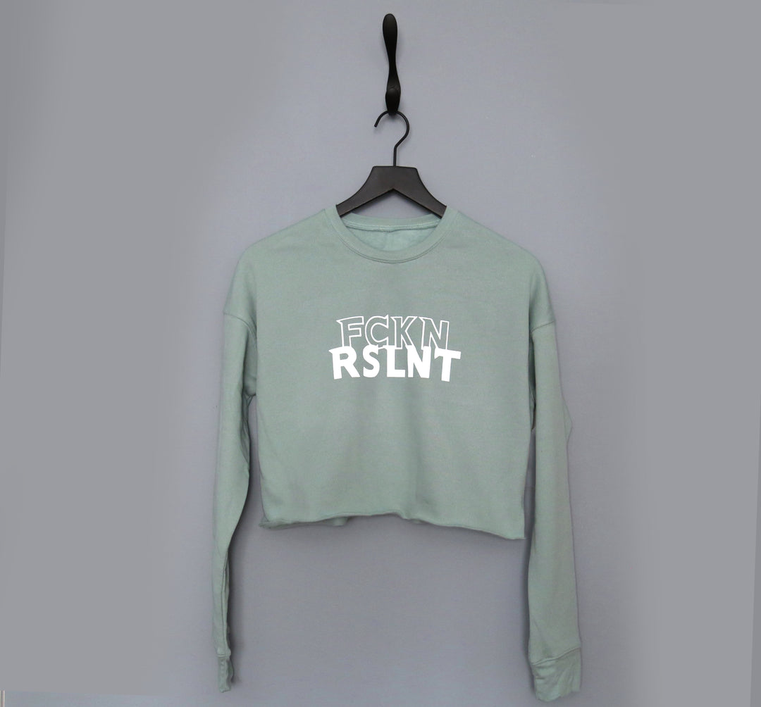 "FCKN RSLNT" Cropped Crewneck Warmup Sweater