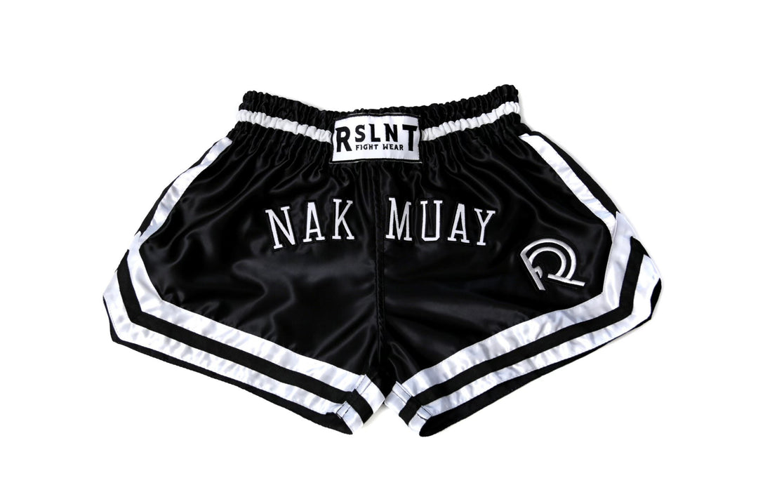 “Nak Muay” Muay Thai Shorts (Black / White)