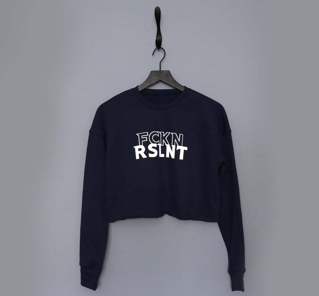 "FCKN RSLNT" Cropped Crewneck Warmup Sweater